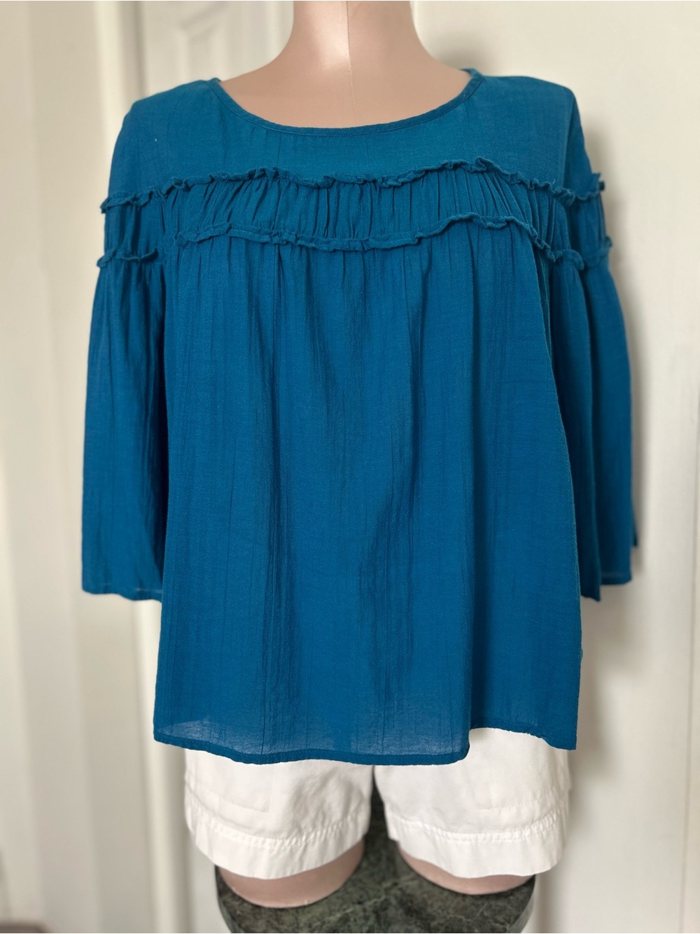 GAP Teal Ruffle Yoke Tunic Top